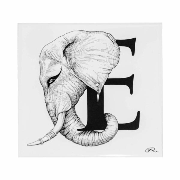 rory dobner E – Elephant with Earrings Alphabet Tile