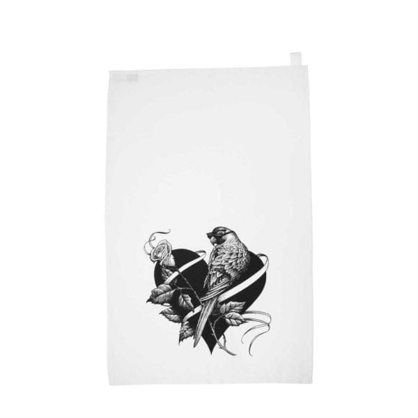 rory dobner Lovebird Heart Tea Towel