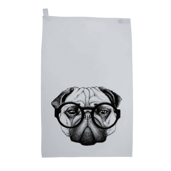 rory dobner Percy Pugworthy’ Pug Dog Tea Towel