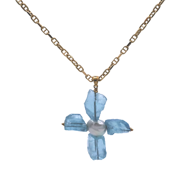 rosa de la cruz Aquamarine and Pearl flower pendant