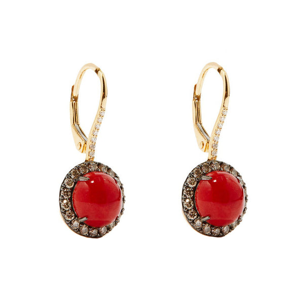 rosa de la cruz CORAL AND DIAMOND CABOCHON EARRINGS