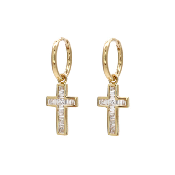 rosa de la cruz BAGUETTE DIAMOND CROSS MINI HOOPS
