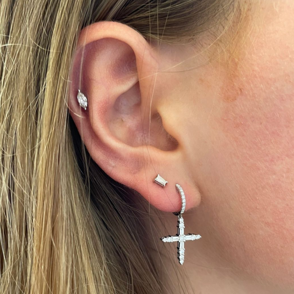 Rosa De La Cruz DIAMOND CROSS HANGING EARRING