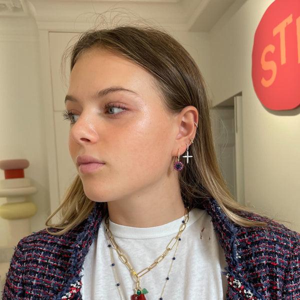 Rosa De La Cruz DIAMOND CROSS HANGING EARRING