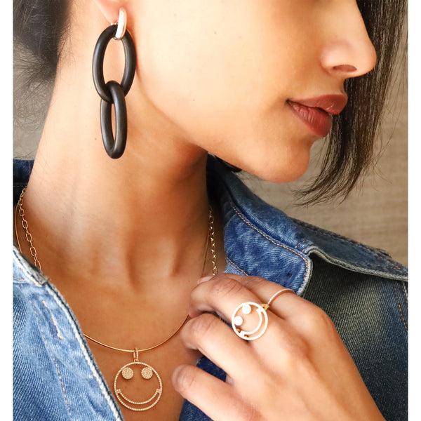 Rosa De La Cruz Ebony Double Link Earrings