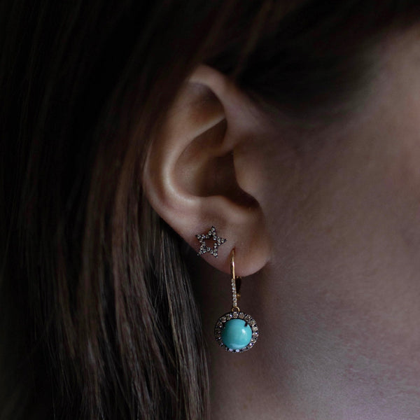 Rosa De La Cruz TURQUOISE AND DIAMOND CABOCHON EARRINGS