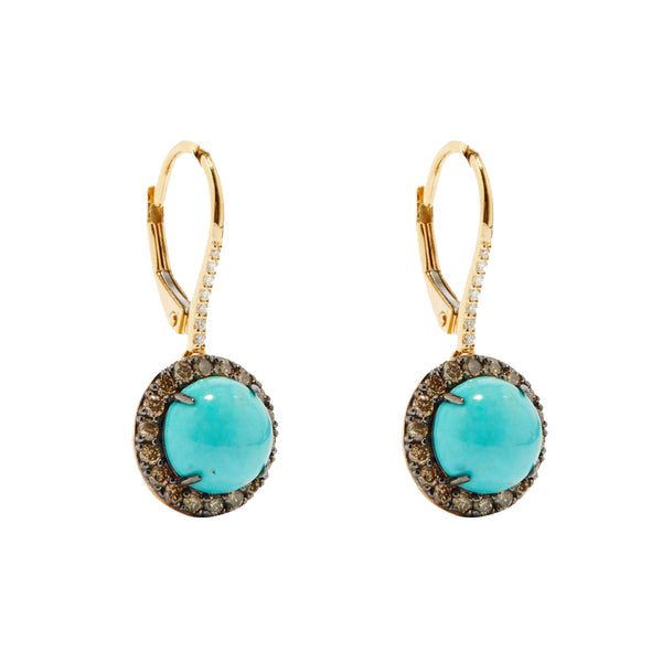 rosa de la cruz TURQUOISE AND DIAMOND CABOCHON EARRINGS