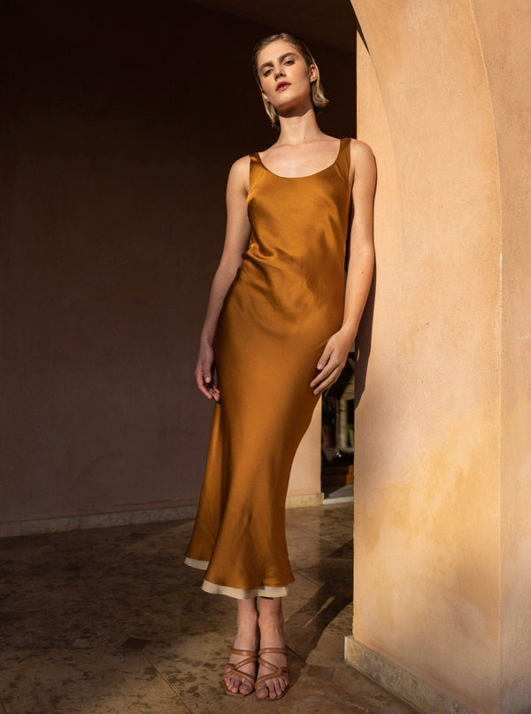 Roses Are Red Charlotte Reversible Dress - CHOCOLAT Vs GOLDEN BEIGE