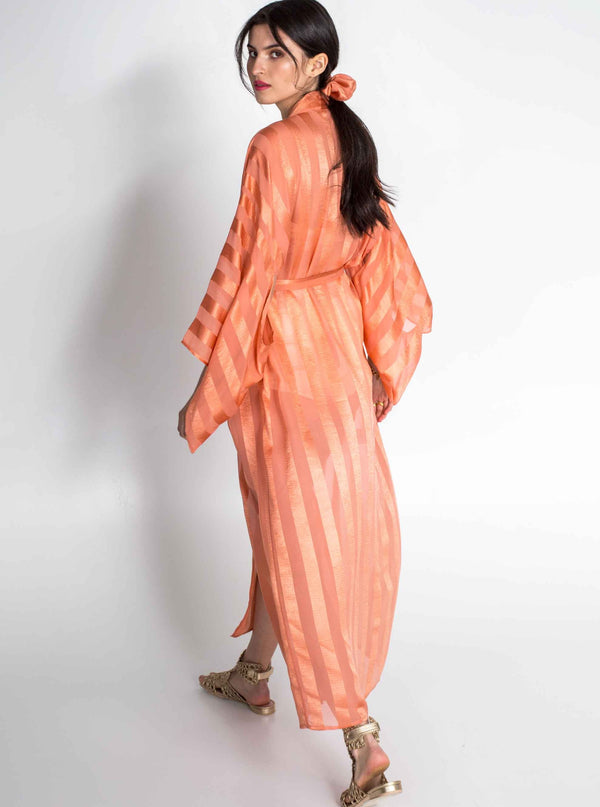 Roses Are Red AIKO SILK KIMONO - CORAL