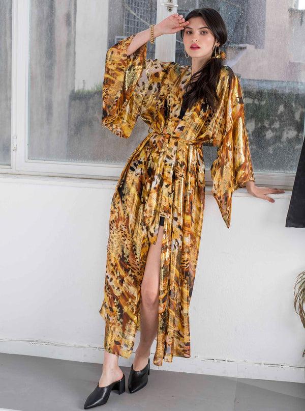 Roses Are Red AIKO SILK KIMONO - GOLD