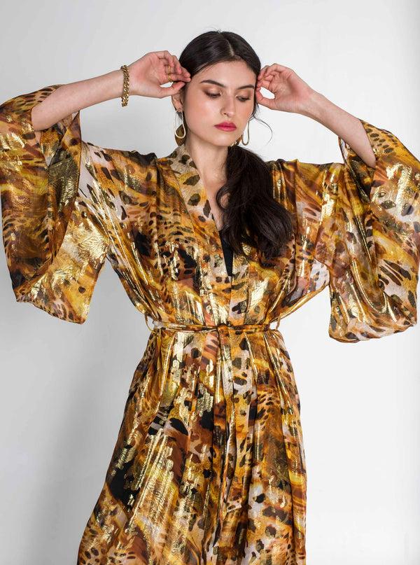 Roses Are Red AIKO SILK KIMONO - GOLD