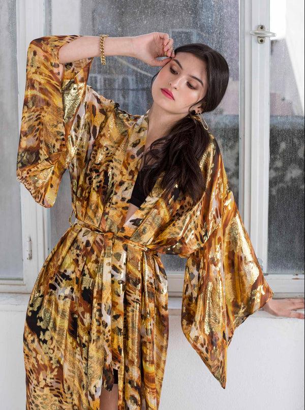 Roses Are Red AIKO SILK KIMONO - GOLD