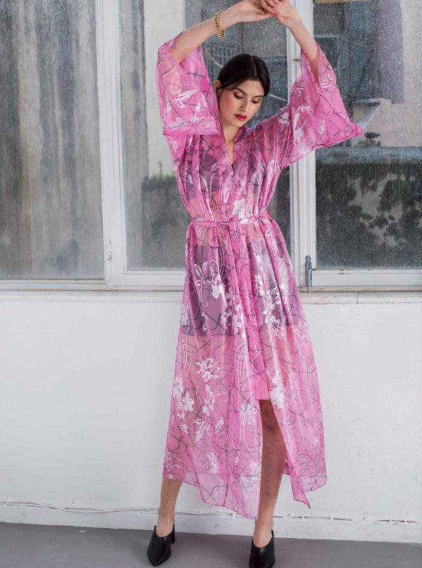 Roses Are Red AIKO SILK KIMONO - PINK