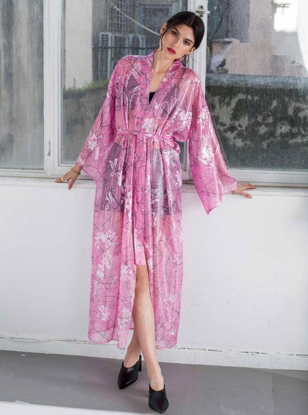 Roses Are Red AIKO SILK KIMONO - PINK