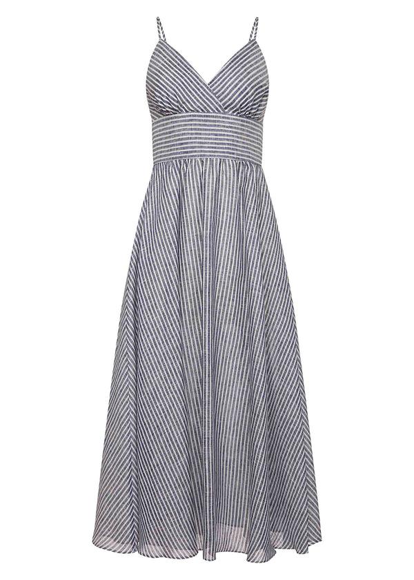 roses are red EDEN LINEN DRESS - BIG STRIPES BLUE