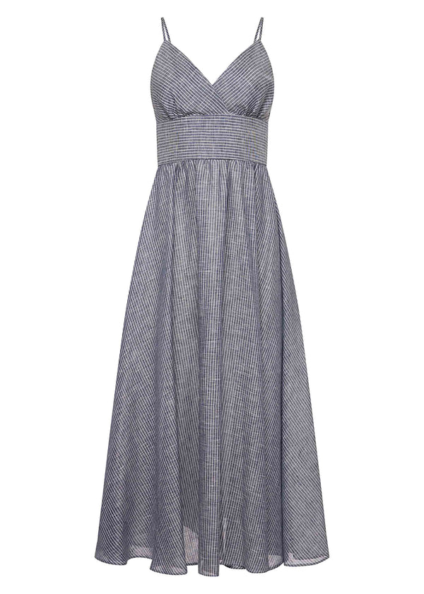 roses are red EDEN LINEN DRESS - SMALL STRIPES BLUE