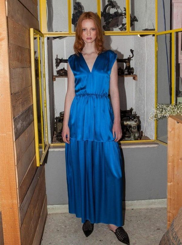 Roses Are Red ELLA SILK DRESS - ROYAL BLUE