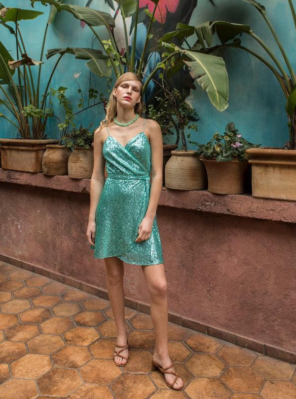 Roses Are Red ELOISE WRAPDRESS - SEQUINED AQUA