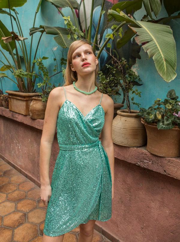 Roses Are Red ELOISE WRAPDRESS - SEQUINED AQUA
