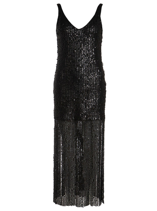 roses are red POPPY SEQUIN DRESS - BLACK