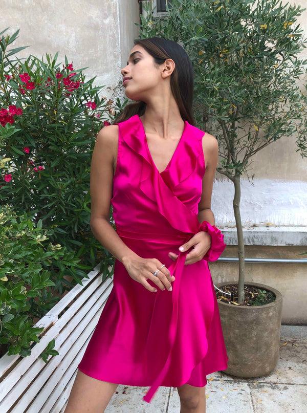 Roses Are Red RENEE SILK WRAPDRESS - FUCHSIA