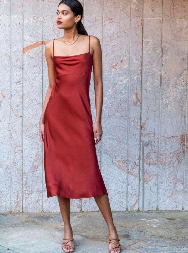 Roses Are Red THE MIDI SLIPDRESS - WINE RED