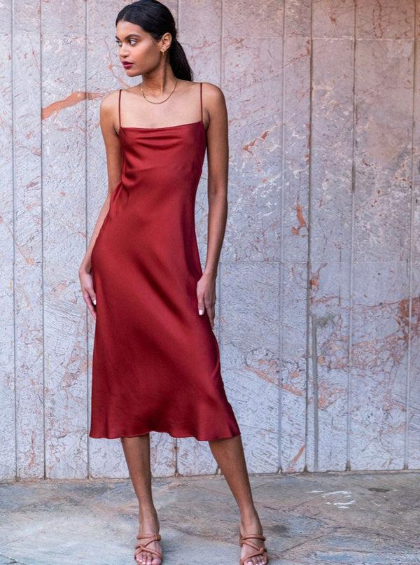 Roses Are Red THE MIDI SLIPDRESS - WINE RED