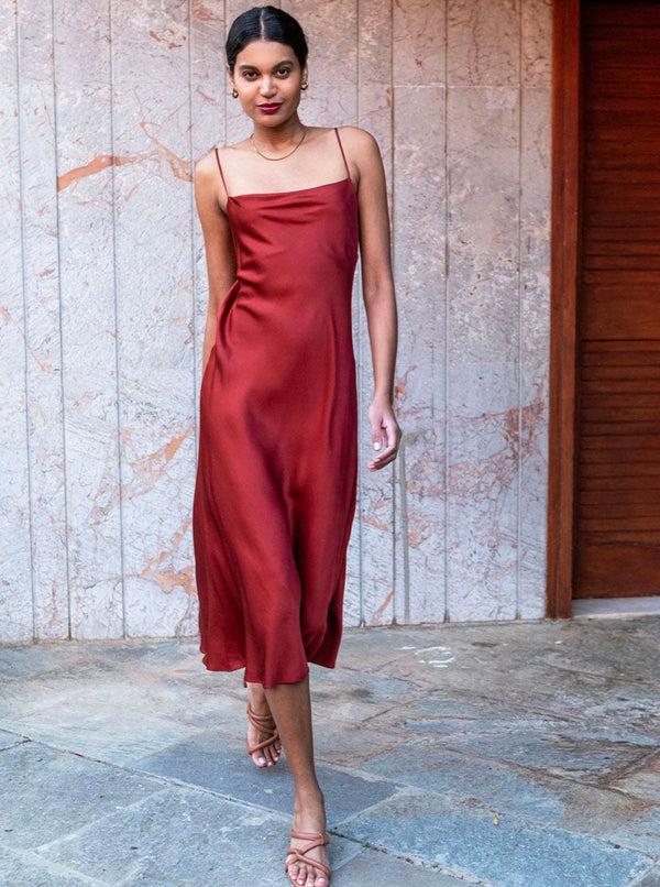 Roses Are Red THE MIDI SLIPDRESS - WINE RED