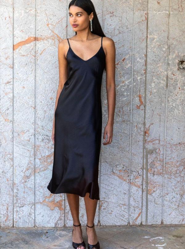 Roses Are Red THE SILK SLIPDRESS - BLACK