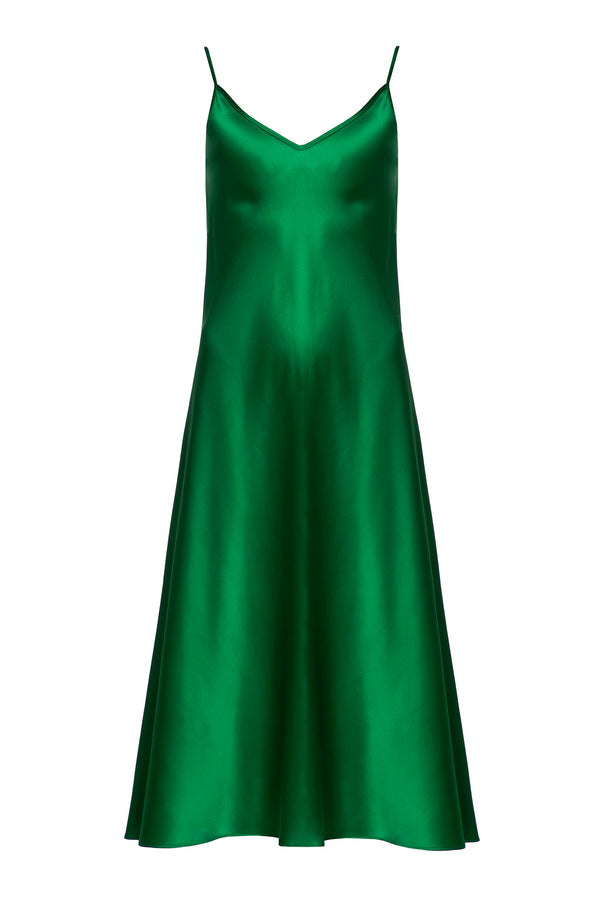 roses are red THE SILK SLIPDRESS - EMERALD GREEN