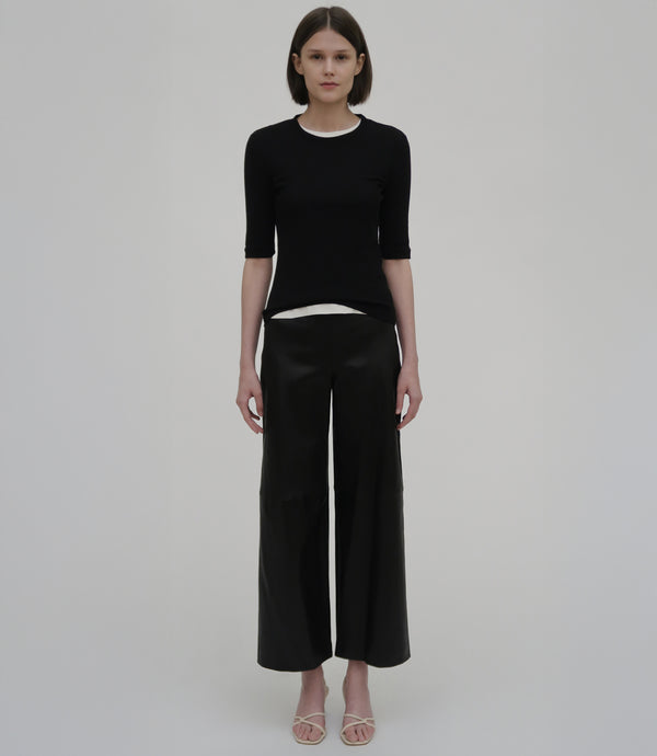 Rosetta Getty Pull On Cropped Straight Leather Pant