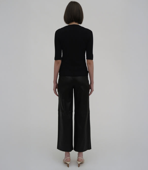 Rosetta Getty Pull On Cropped Straight Leather Pant