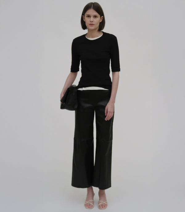 rosetta getty Pull On Cropped Straight Leather Pant
