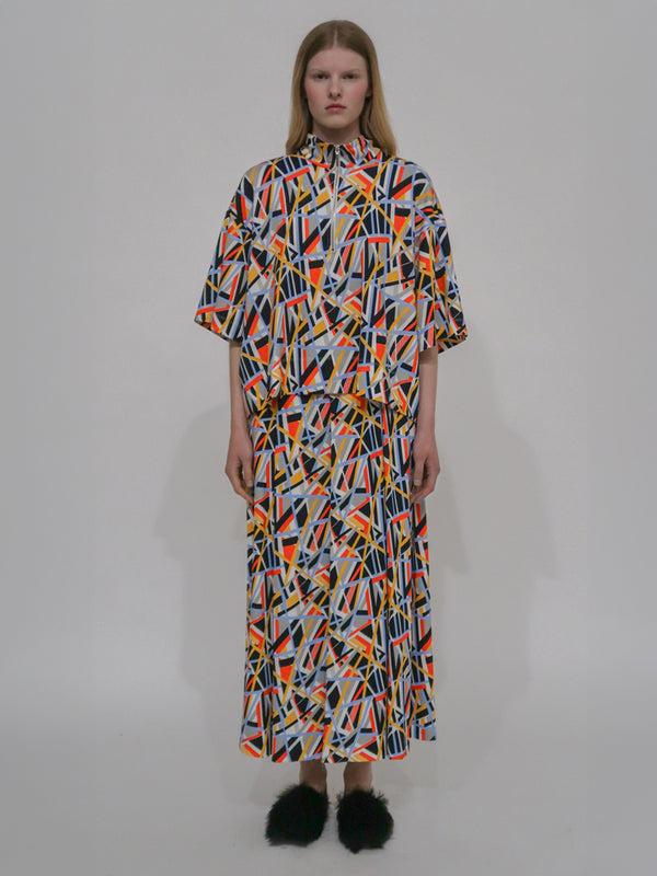 Rosetta Getty PULL-ON PLEATED MAXI SKIRT - ABSTRACT PAINT LINES