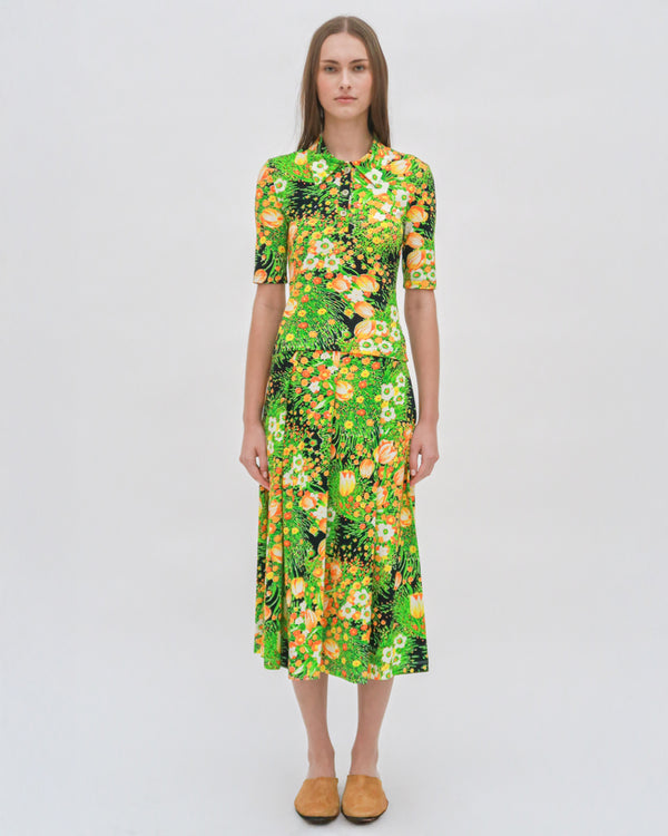 Rosetta Getty PULL ON PLEATED MIDI SKIRT - GARDEN FLORALS