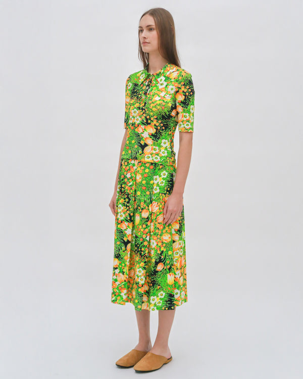 Rosetta Getty PULL ON PLEATED MIDI SKIRT - GARDEN FLORALS