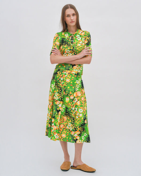 rosetta getty PULL ON PLEATED MIDI SKIRT - GARDEN FLORALS
