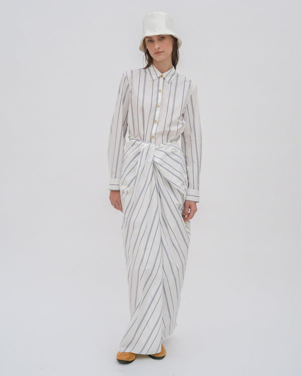 Rosetta Getty PULL ON TWIST FRONT MAXI SKIRT - WIDE STRIPE COTTO