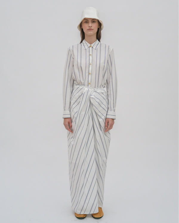 Rosetta Getty PULL ON TWIST FRONT MAXI SKIRT - WIDE STRIPE COTTO