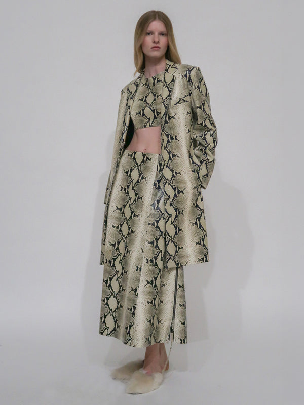 Rosetta Getty A-LINE ZIPPER SKIRT - EMBOSSED PYTHON