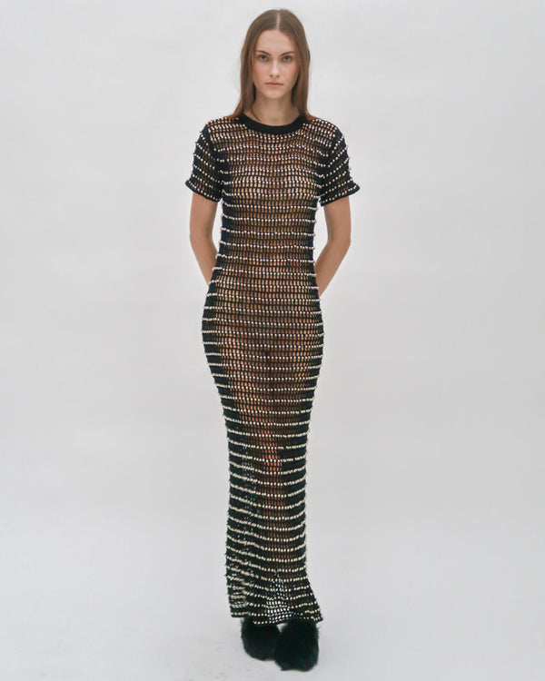 Rosetta Getty BEADED CROCHET SHORT SLEEVE DRESS