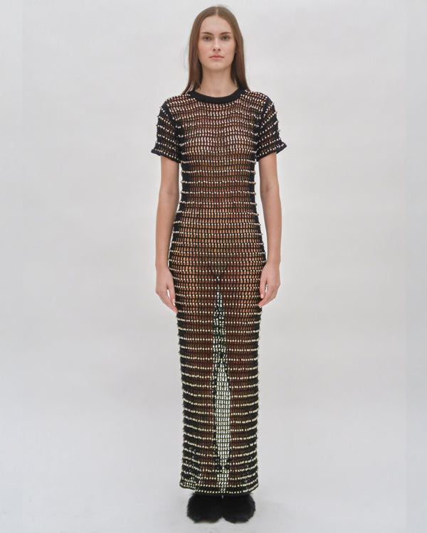 Rosetta Getty BEADED CROCHET SHORT SLEEVE DRESS