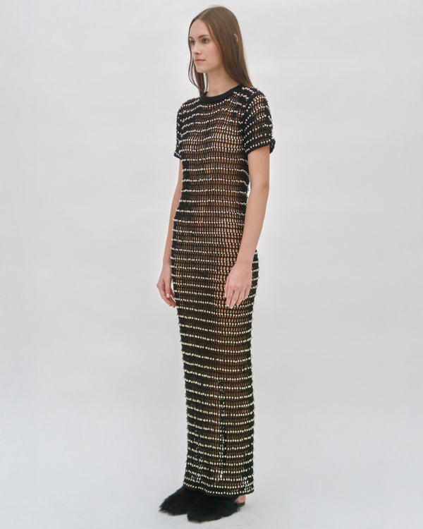 Rosetta Getty BEADED CROCHET SHORT SLEEVE DRESS