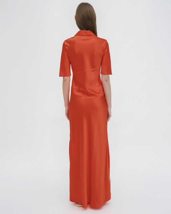 Rosetta Getty BIAS POLO TOP - SILK SATIN