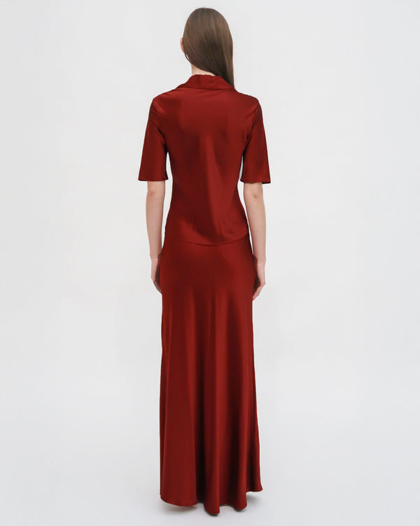 Rosetta Getty BIAS POLO TOP - SILK SATIN