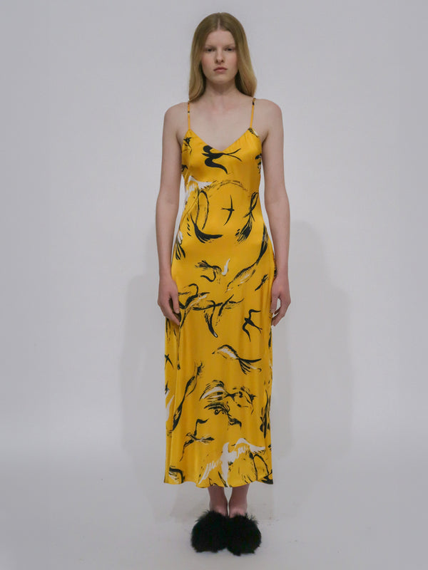 Rosetta Getty BIAS SLIP DRESS - PAINTED BIRDS