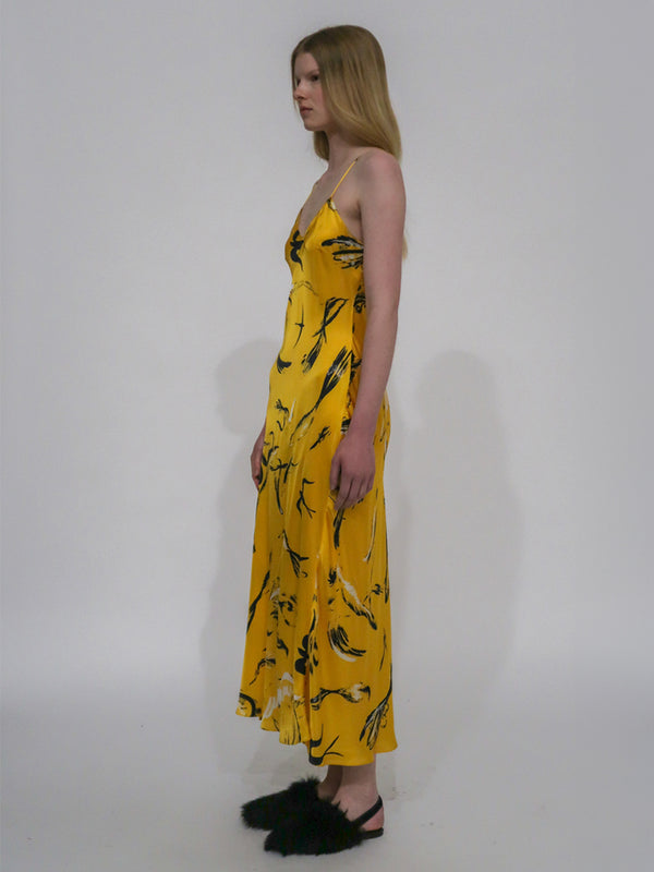 Rosetta Getty BIAS SLIP DRESS - PAINTED BIRDS