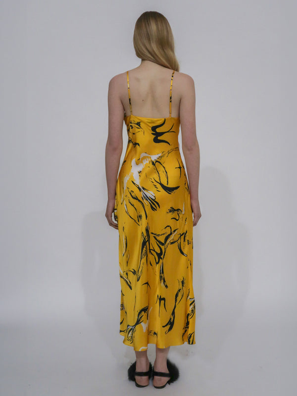 Rosetta Getty BIAS SLIP DRESS - PAINTED BIRDS
