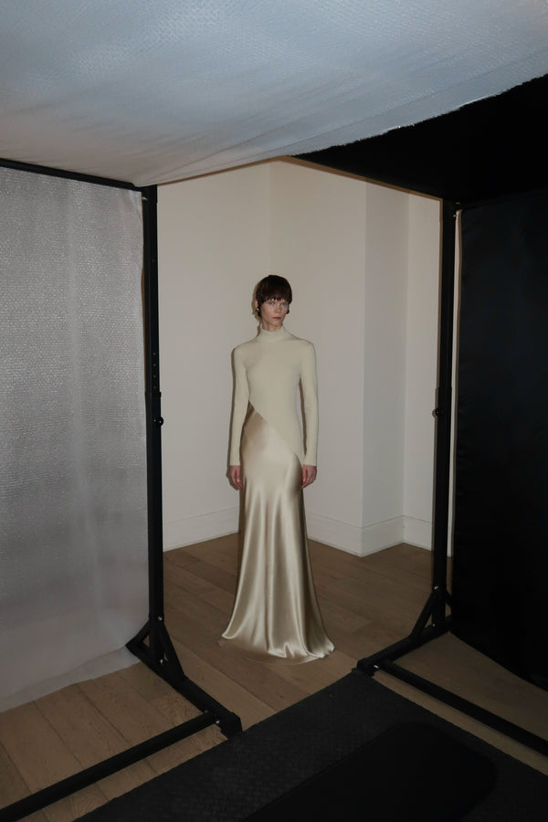 Rosetta Getty BIAS TURTLENECK COMBO MAXI DRESS