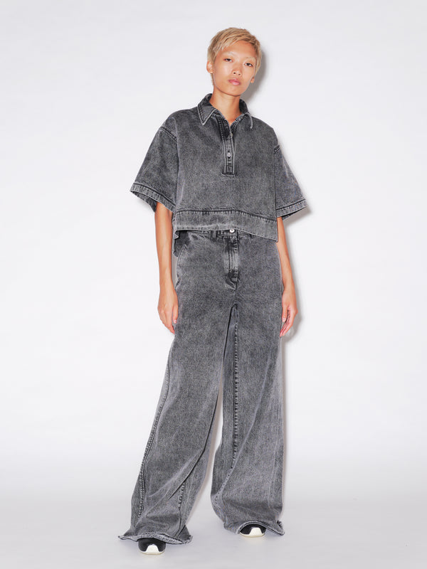 rosetta getty CROPPED OVERSIZED POLO - BLACK DENIM